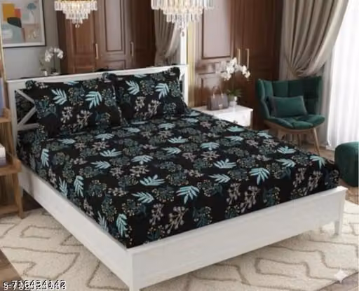 Super Soft Glace Cotton All Round Elastic Fitted Double Bed Bedsheet with 2 Pillow Covers-72x78x8 Inches-fiteed_Double