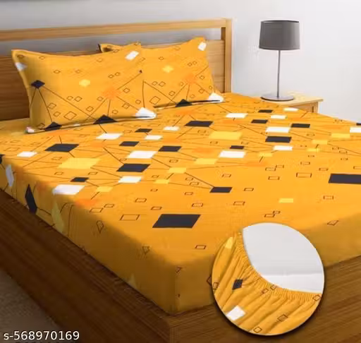 Attractive super soft fleas goat Premium Heavy Cotton Elastic Fitted Bedsheets with 2 King Size Pillow Covers || Double Bed with All Around Elastic 230 TC || 72x28 Inch King Size Fitted || Breathable Supersoft - Yellow