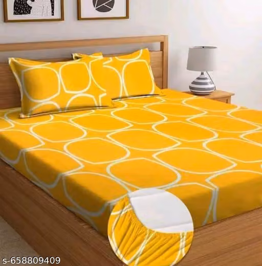 Super Soft Glace Cotton All Round Elastic Fitted Double Bed Bedsheet with 2 Pillow Covers-72x78x8 Inches-fiteed_Double