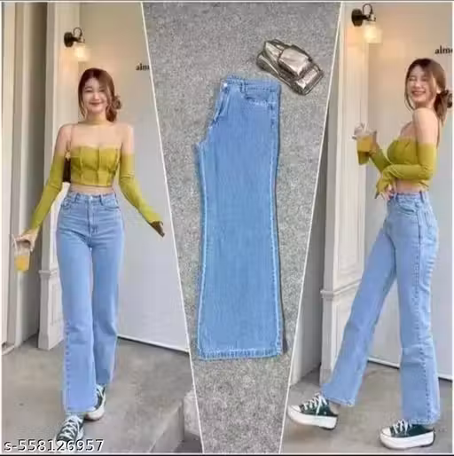 Straight fit loose fit sky blue jeans for women