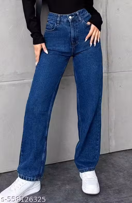 Straight fit jeans loose fit dark blue jeans for women