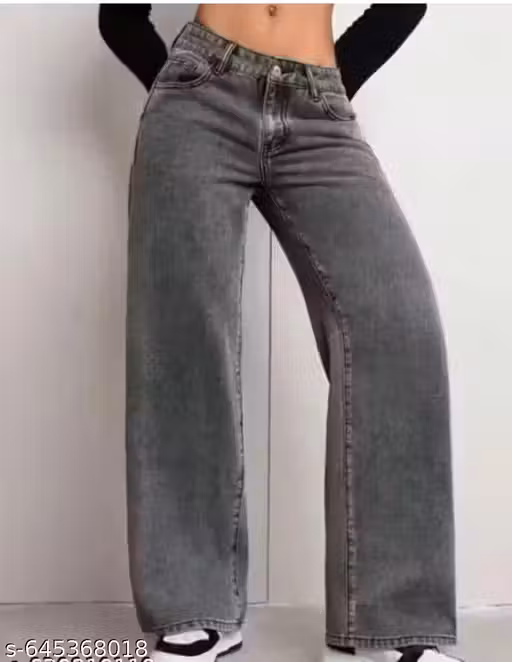 trending & stylish straight fit flared grey jeans for women