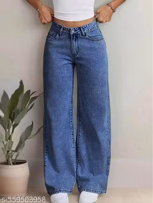Trending & stylish straight fit jeans loose fit blue jeans for women