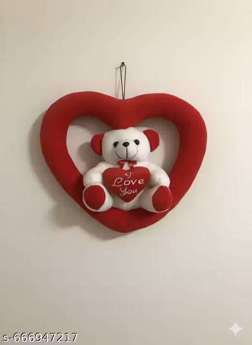 Plush Stuffed Animal Teddy Bear in Heart Frame - Hanging Wall Decor Gift - Include "Valentine's Gift," "Romantic Decor," "Plush Teddy," and "Heart Decoration."