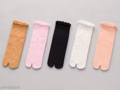 Women Casual Korean Tabi Socks | Stylish Split Toe Ankle Length Socks Combo Pack of 5