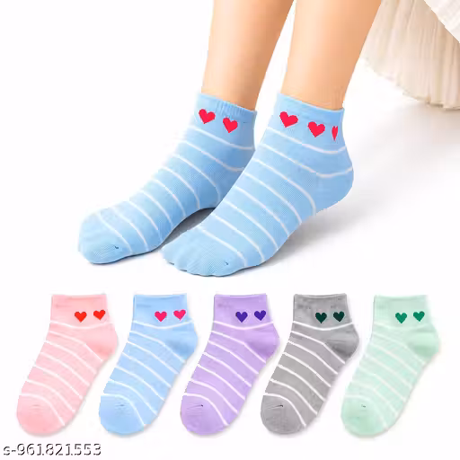 Women Cute Bear Embroidery Ankle Socks Pack of 5 | Korean Style Pastel Cotton Blend Low Cut Socks | Soft Breathable Daily Wear Girls Socks Combo
