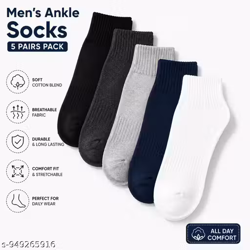Men & Women Cotton Blend Ankle Socks Pack of 4 | Breathable Ribbed Casual Daily Wear Comfort Fit Multi Color Socks