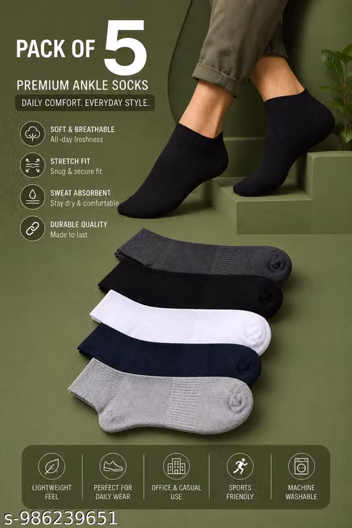 SCOPE LUXE | Men & Women Cotton Blend Ankle Socks Pack of 5