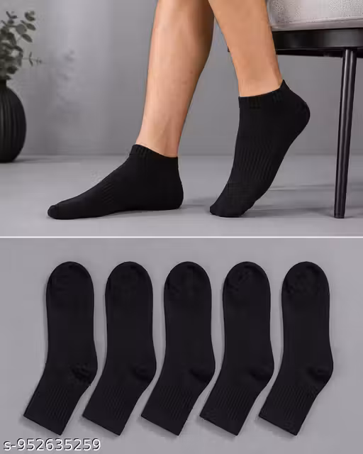 Luxury Soft Cotton Black Ankle Socks for Men Women | Pack of 5 Stretchable Daily Wear Socks