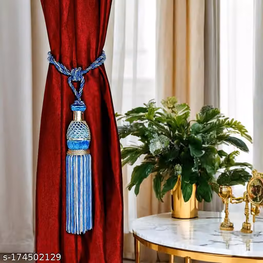 Designer Drapery Curtain Accessories Tieback Hooks, Decorative curtain tassels tieback, Curtain Tie Rope, Light Blue, Set of 6 Pieces