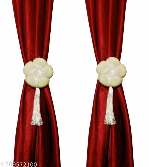 Beautiful Cream Velvet Curtains tie back flowers tassel for Home Decor Set of 2 Pieces