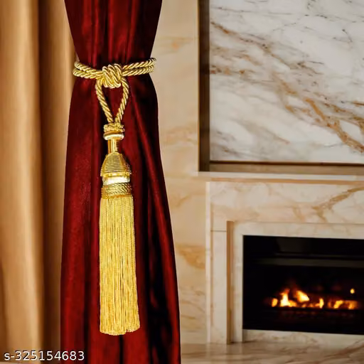 Decorative Curtain Tieback Set, Beautiful Curtain Tie back Rope, Handmade Curtain Holder Tassels, Handloom Curtain Accessories, Gold, Pack of 4 Pieces.