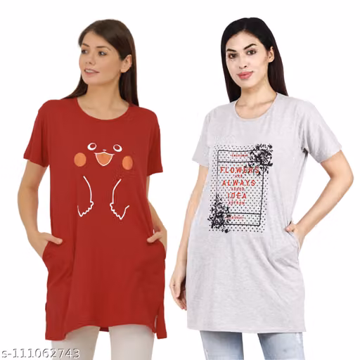 Women Long Cotton Printed T-Shirt Combo