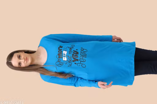 Women Printed Long Round neck Tshirts oversized gym wear round neck full sleeve long tshirt for women