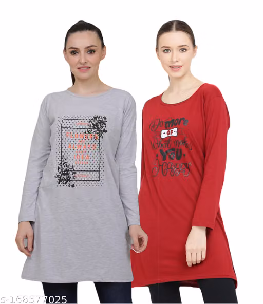 illustrious Round Neck Full Sleeve Cotton Combo long T-Shirt