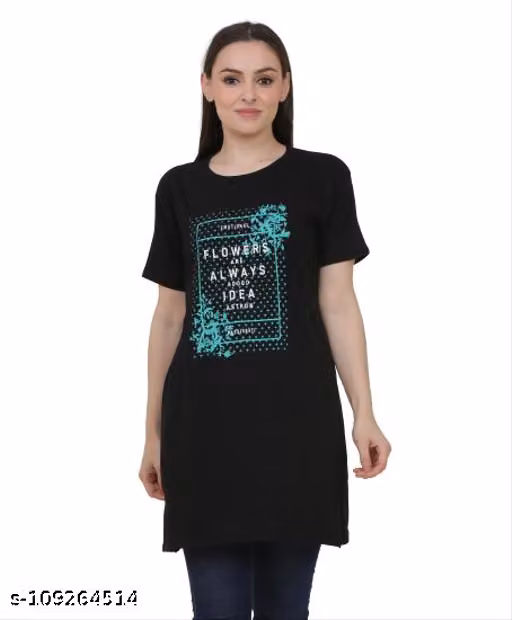 Women Long Cotton Printed T-Shirt