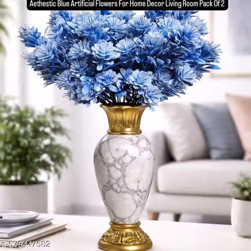Strong Degreaser Blue Artificial Flower Stems 32cm Pack of 2 Bunches | Realistic Faux Flowers for Home Decor, Living Room, Office & Wedding Decoration (Without Vase)