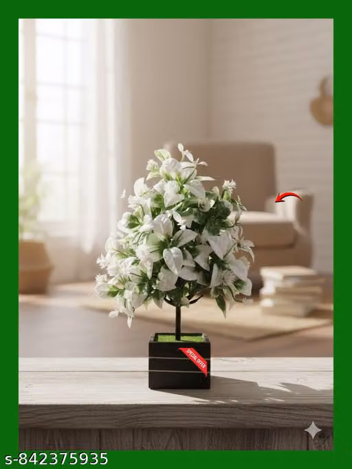 Elegants Artificial White Flowering Plant in Modern Square Pot – Perfect for Home or Office Decor | Special Offer