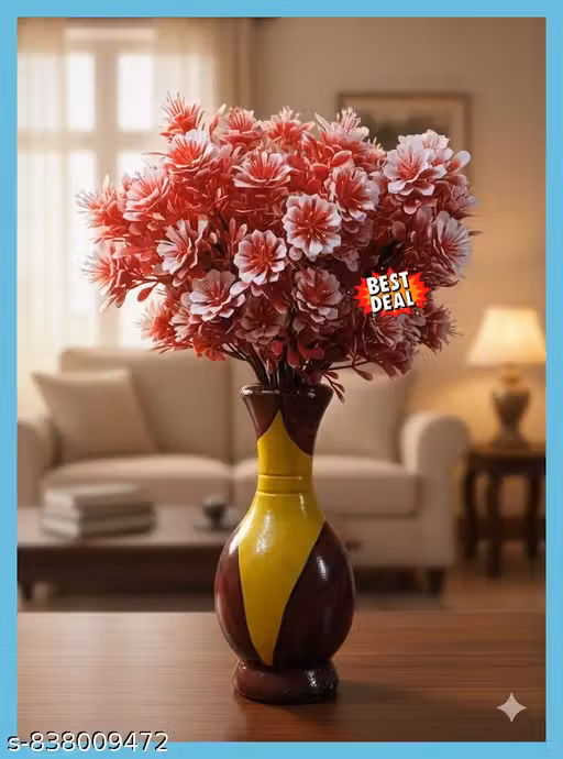 Artificial Red & White Flower Bouquet for Home Décor | Pack of 2 Bunches | 32 cm Decorative Flowers | Free size- Wedding & Living Room Decoration