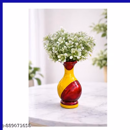 Artificial Flower Bunch (Without Pot) | White Green Fake Flowers for Vase & Home Decor | Pack of 1