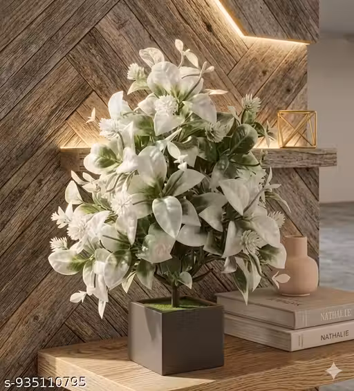 Decorative Artificial Flower Plant with Wooden Pot | Pack Of 1- Free Size - I Premium Indoor Home & Office Table Top Decoration Item