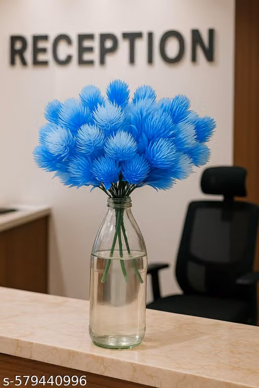 Artificial Blue Flower Stems for Home & Office Table Decor | 32 cm Decorative Faux Flowers | Pack of 2