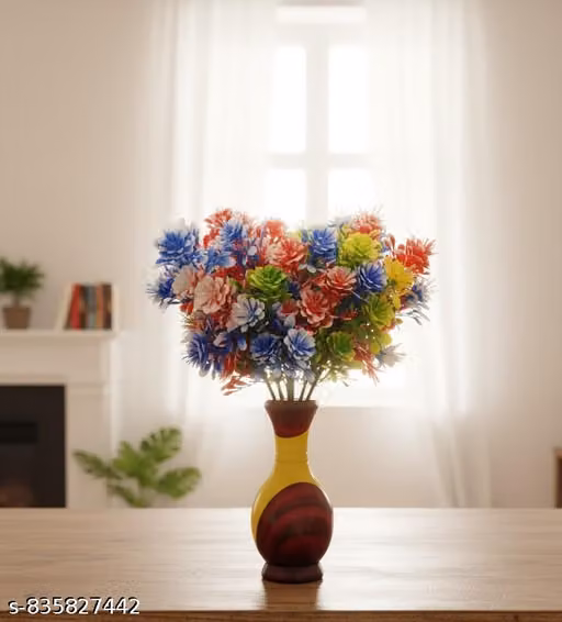 Multicolour Artificial Flowers for Home Decoration | 3 Bunch Combo Pack | Plastic Flower Stems for Vase | Living Room, Office & Table Decor | Without Pot
