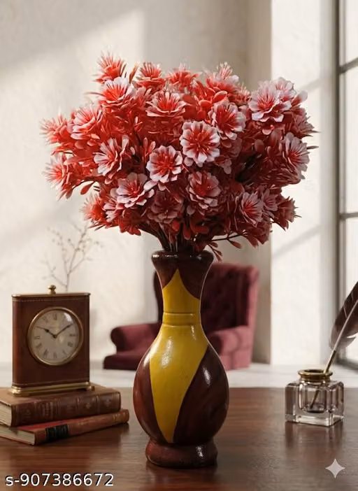 Premium Artificial Red & White Flowers Bunch -Pack of 2 | 32 cm - Free Size - Decorative Fake Flowers for Vase, Home Decor, Office Desk, Wedding & Table Centerpiece Decoration