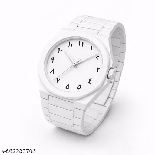 Stylish White Arabic Dial Watch with Smooth Strap