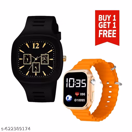 “Combo Offer Stylish Black Analoog Watch & Digital Watch for Men – Buy 1 Get 1 Free | Trendy Watches for Daily Use”