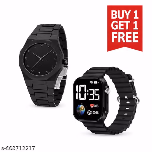 Stylish Black Watch Combo for Men | Analog Arabic Watch + Digital Watch