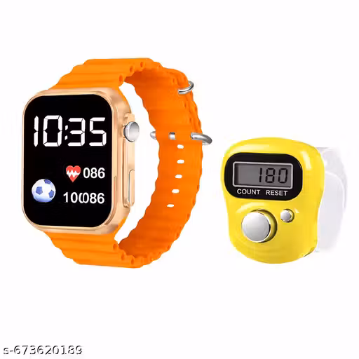 Kids Orange Digital Watch with Time & Date | Fingeer Counter Combo