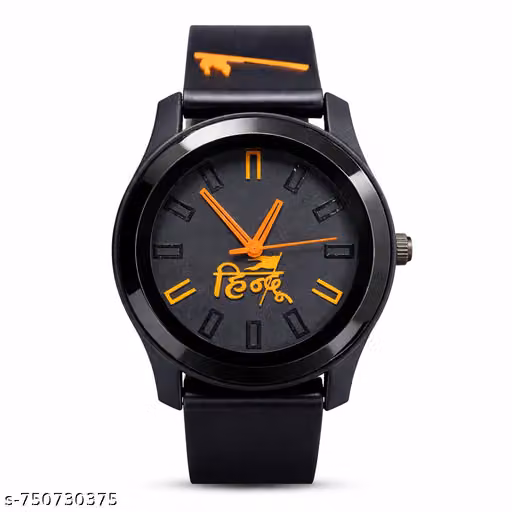 Hindu Religious Theme Black Analog-Watch with Orange Detailing