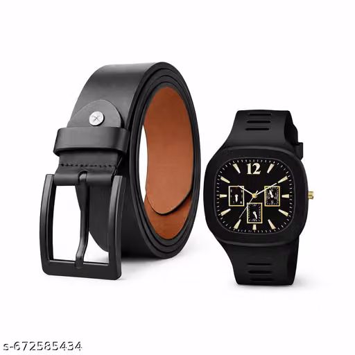 Men’s Stylish Analog-Watch & Black Belt Combo | Casual Wear | Time Display Watch | Daily Use Combo Set