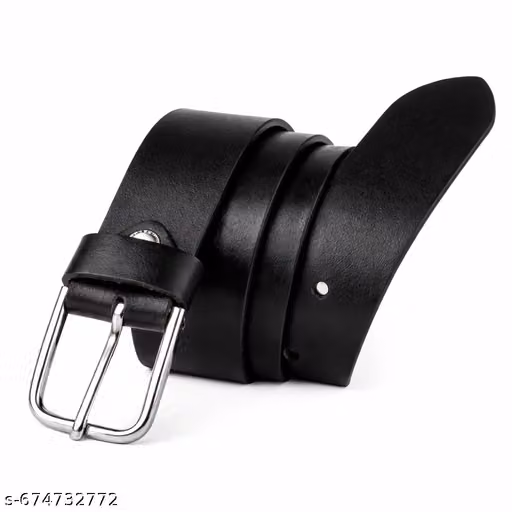 Black Leather Look Belt for Men with Pin Buckle
