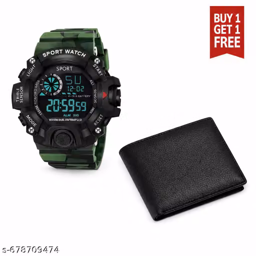 Army Green Sports Digital Watch & Wallet Combo | Alarm Feature - Casual & Daily Wear