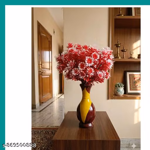 Red White Artificial Flower Bunch for Vase (Pack of 2) | Room Decoration Items (Without Pot)