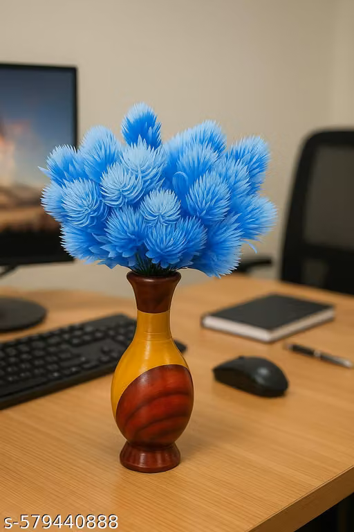 Decorative Blue Artificial Flower Stems Set of 2 | 32 cm Faux Flowers for Home Decor | Stylish Plastic Flower Sticks for Living Room, Office, Table Decoration (No Vase)