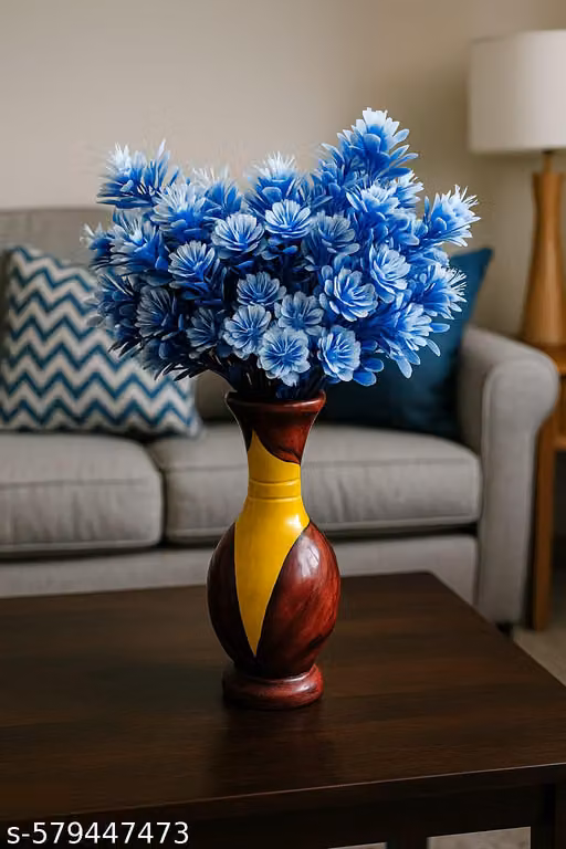 Strong Degreaser Blue Artificial Flowers for Home Decoration | 32cm Fake Flower Stems Pack of 2 | Decorative Floral Bunch for Vase, Living Room, Bedroom & Office Decor (Without Vase)