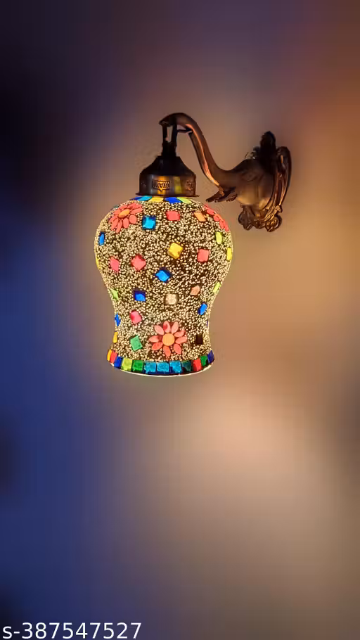 Brand of KRISHA RATAN Multicolour Wall Lamp - Add a Pop of Color to Your Room- Multicolour Glass Wall Lamp Unique aur stylish design - Easy installation Sconce for interior/exterior/home decoration/bedroom/living room/drawing room/kitchen/dining room Blub