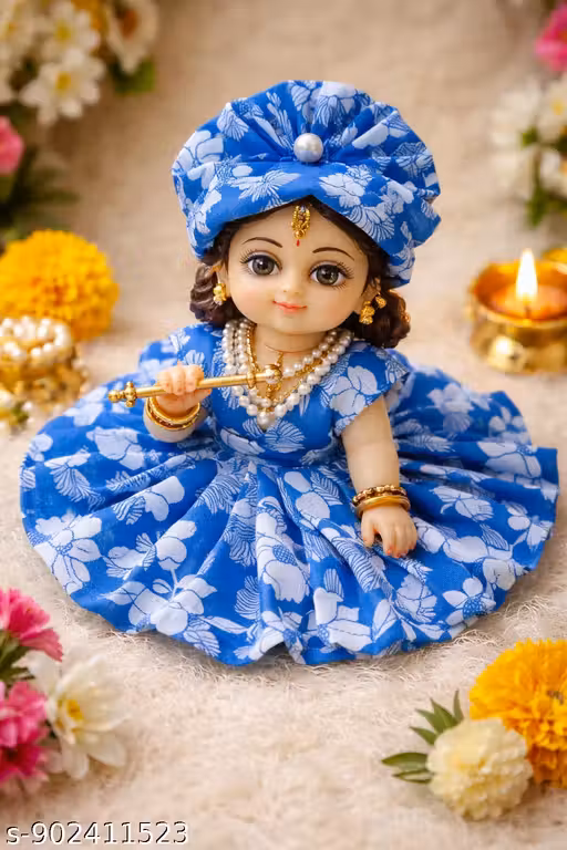Laddu Gopal Ji Cotton Dress with Matching Cap | Floral Combo Set | Size 3, 4, 5 No