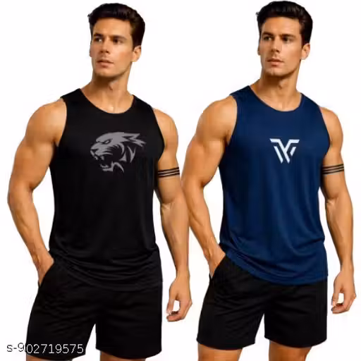 Men’s Workout Sleeveless Tank Top Combo | Comfortable & Trendy Gym Wear Summer Wear Breathable Sports Tank Top for Workout, Running, Training Pack of 2