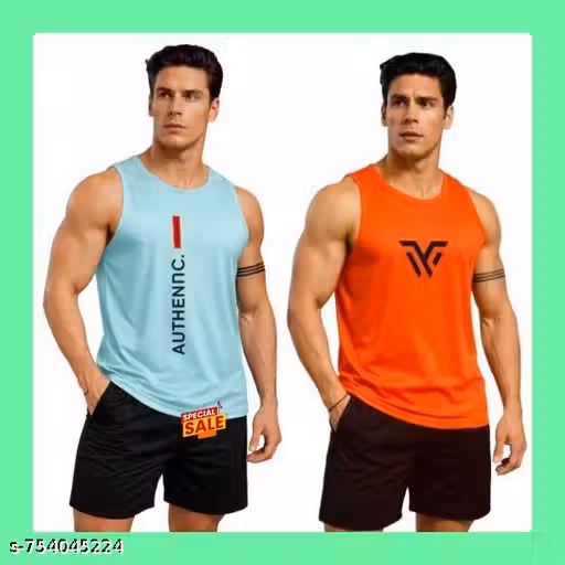 Men Gym Vest Set (Pack of 2) Sports Workout Sleeveless Training T-Shirt
