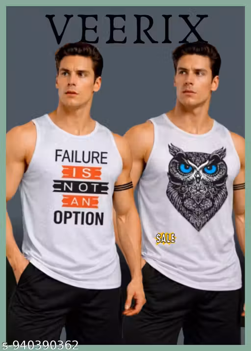 VEERIX Men’s Sleeveless Gym Vest Combo | Owl Graphic & Motivation Print Tank Top | Fitness Workout Running Gym Wear for Men