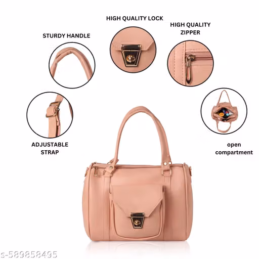 Women’s Peach Handbag with Front Lock & Sling Strap | PU Leather Shoulder & Crossbody Bag | Stylish Office & Casual Handbag