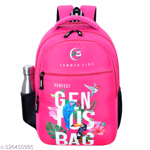Stylish Pink Printed Backpack for Girls & Women | School College Bag | Lightweight Travel Backpack with Bottle Pocket