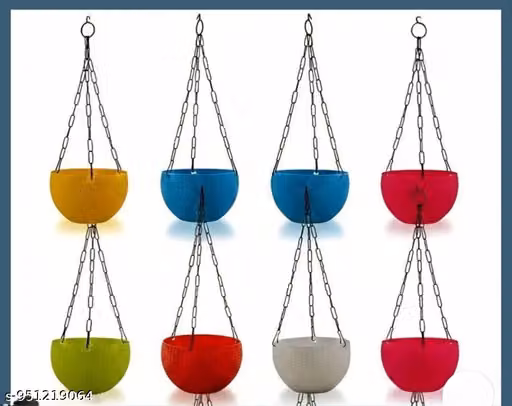 Pack of 8 uro Hanging gamla Plastic gamla Latkan flower pot Balcony pot Garden wala pot Hanging tub planter Designer gamla Home garden decoration Hanging basket for plants Chain wala pots Terrace pot