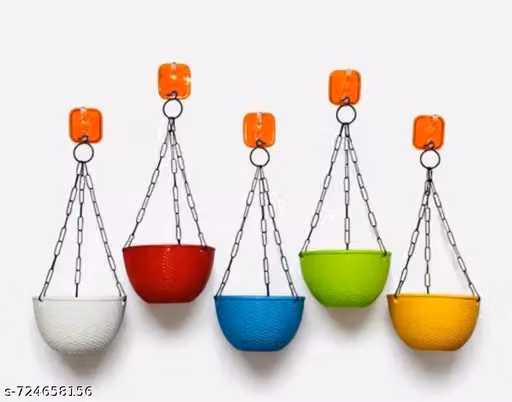 Pack of 4 Uro hanging planters and basket with metal chain for garden nd balcony . Amazing trending graceful planters ( gamla ) for terrace and outdoor and indoor planting gives cooling effect to your home and garden
