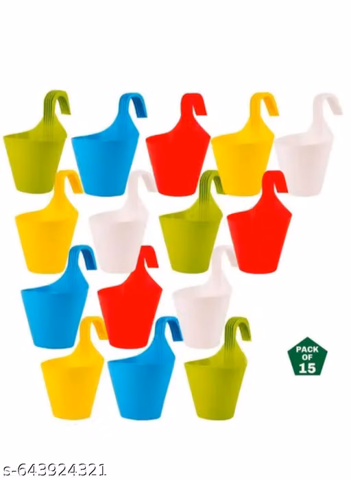 Plastic Railing Hook Pot Hanging(14 Pcs) (Multicolor) | Flower Hanging Pots for Home & Balcony Garden |