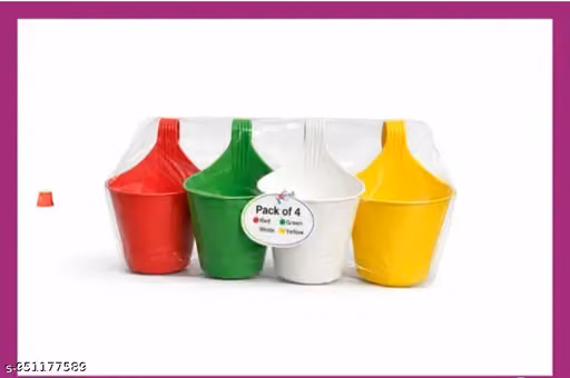 Pack of 4 Hanging Gamla Balcony Wala Gamla Latkan Flower Pot Plastic Hanging Gamla Garden Decoration Pot Ghar Sajawat Flower Pot Hanging Basket Gamla Phool Wala Hanging Pot railing pot , balcony pot
